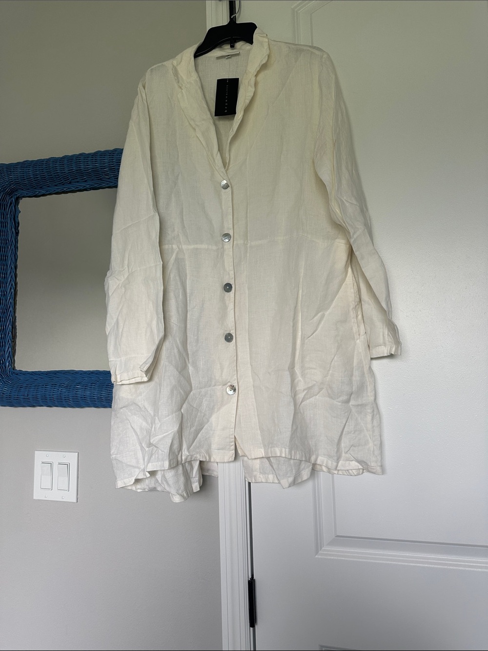 bryn Walker Cream Lightweight Button-Down Tunic Shirt